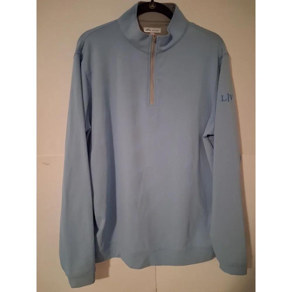 Peter Millar Men's Performance Quarter Zip Pullover Light Blue LIV Golf Large